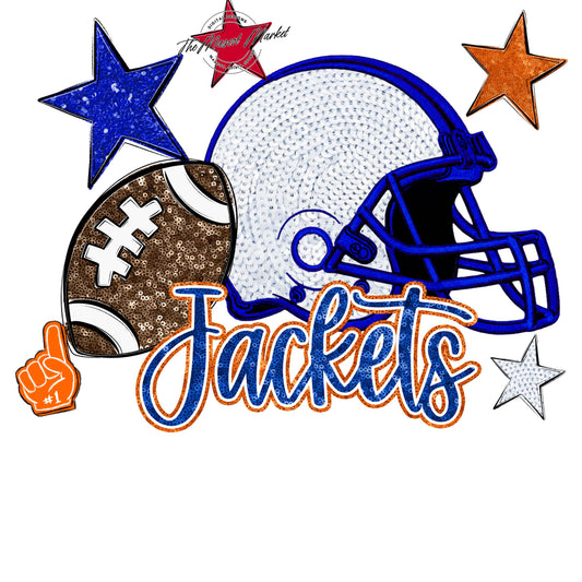 Jackets Football Embroidered Sequins Design-Royal Blue & Orange