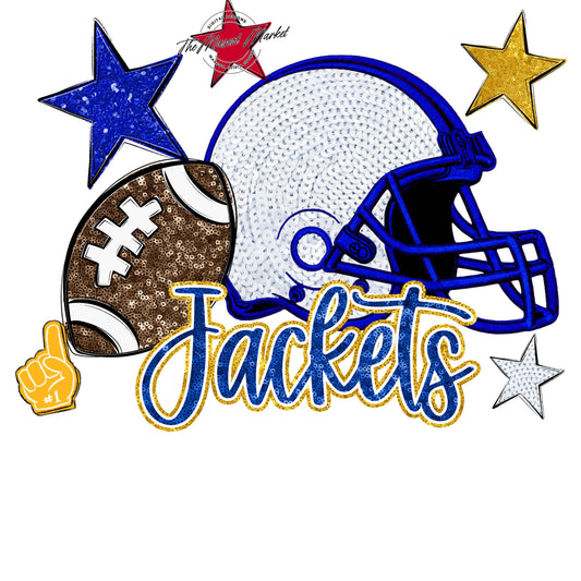 Jackets Football Embroidered Sequins Design-Royal Blue & Yellow