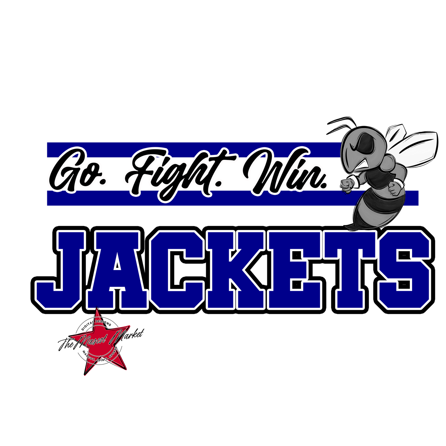 Jackets Go Fight Win Mascot Lines-Blue