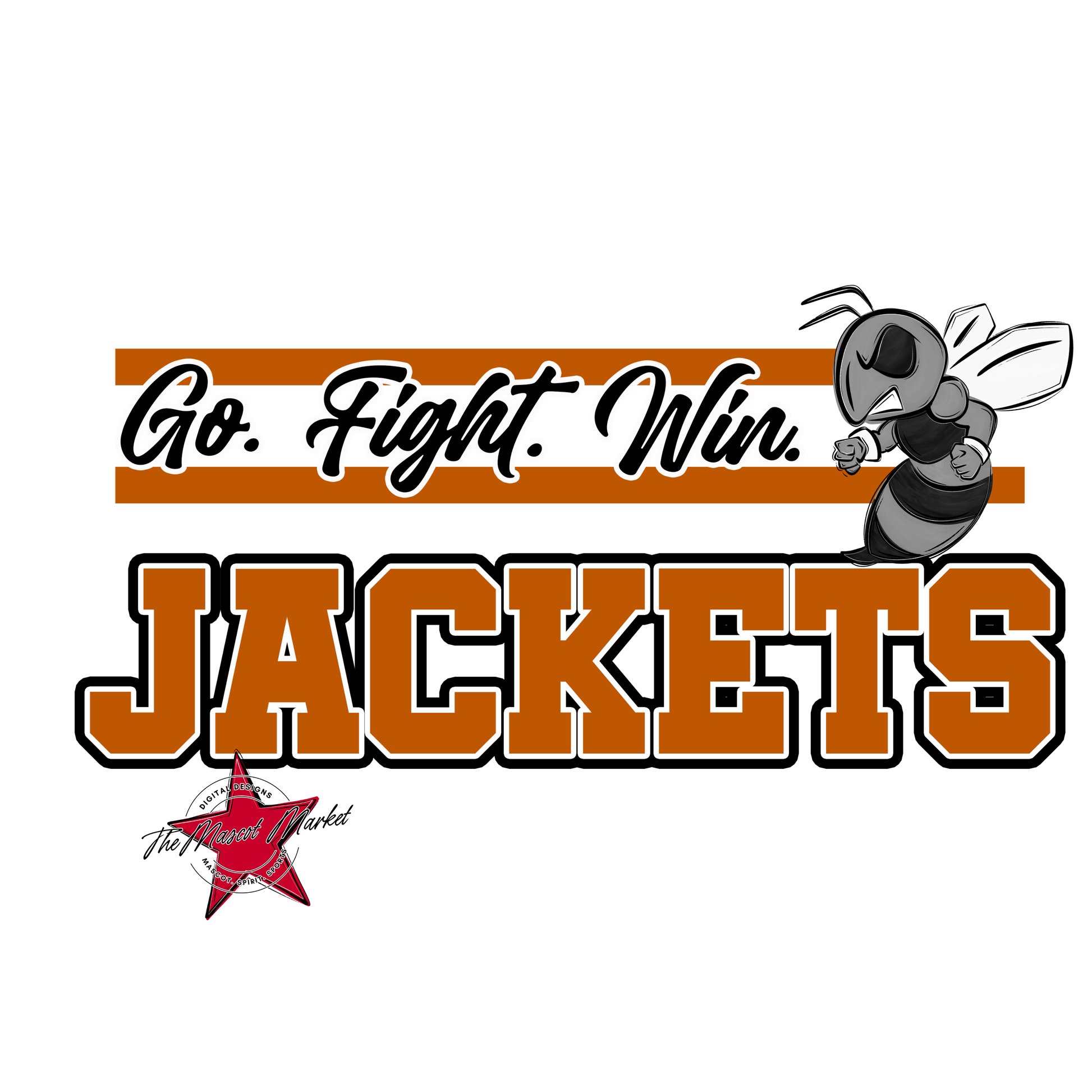 Jackets Go Fight Win Mascot Lines-Burnt Orange
