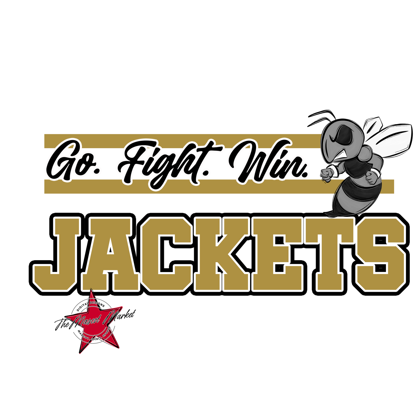 Jackets Go Fight Win Mascot Lines-Gold