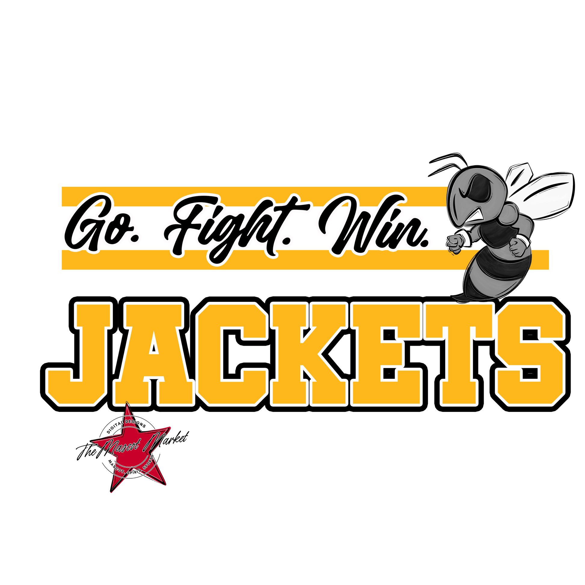 Jackets Go Fight Win Mascot Lines-Yellow