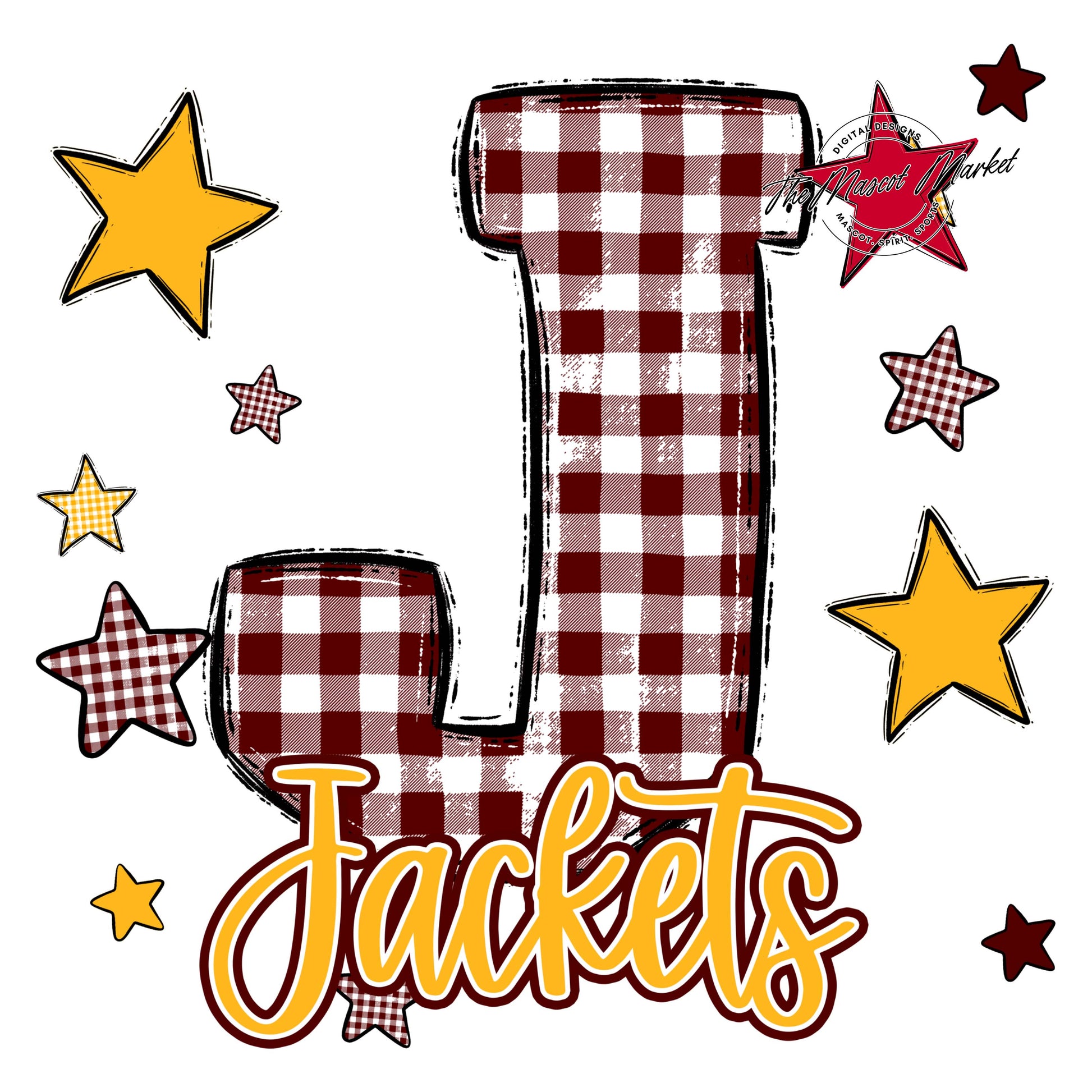 Jackets Plaid Star Design-Maroon & Yellow