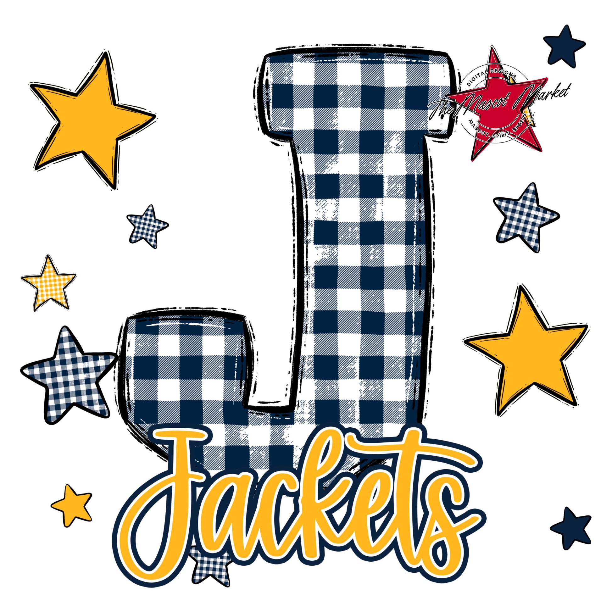 Jackets Plaid Star Design-Navy & Yellow