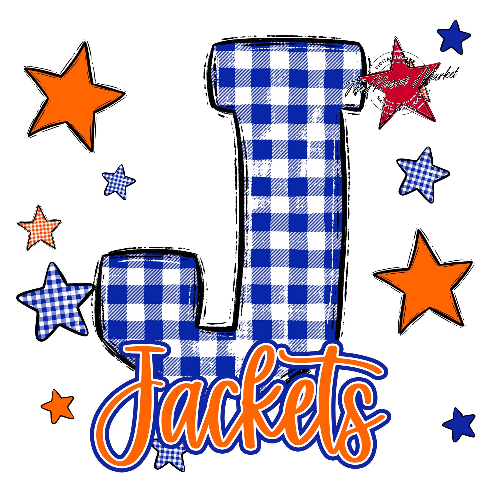Jackets Plaid Star Design-Royal Blue & Orange