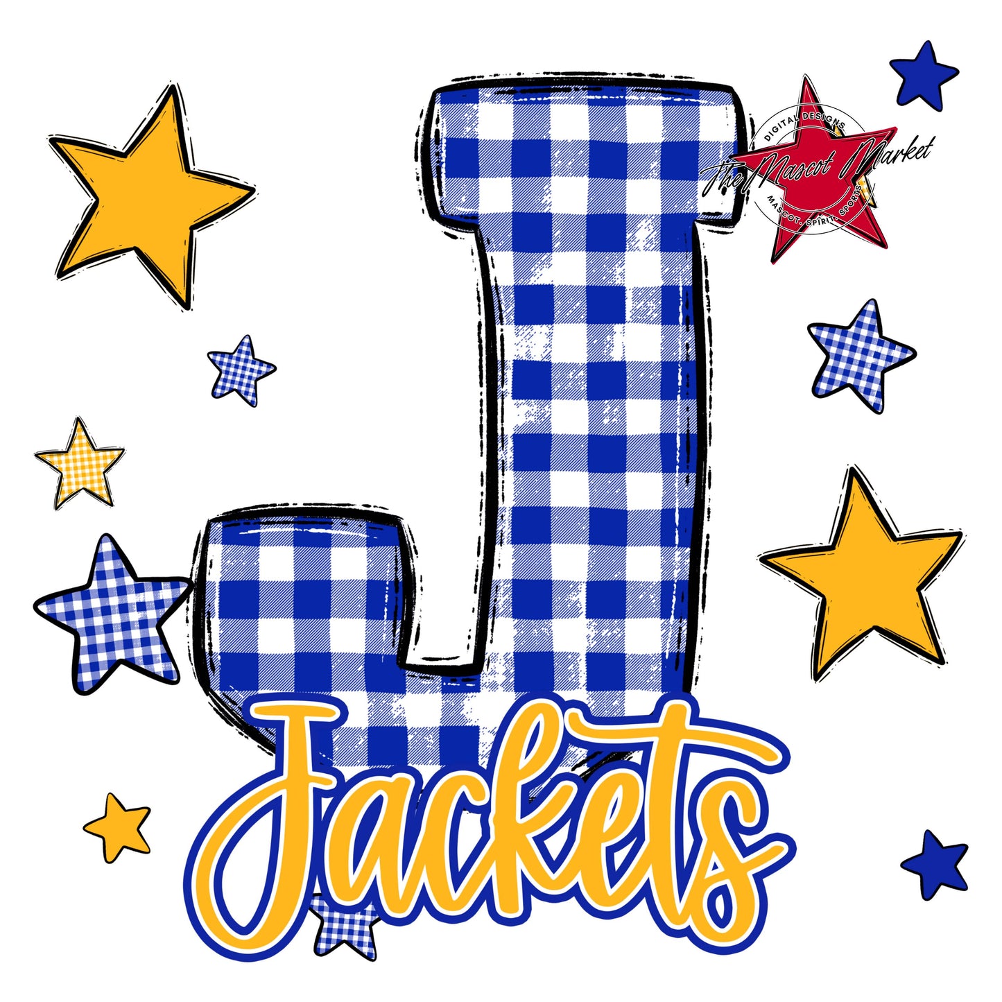 Jackets Plaid Star Design-Royal Blue & Yellow