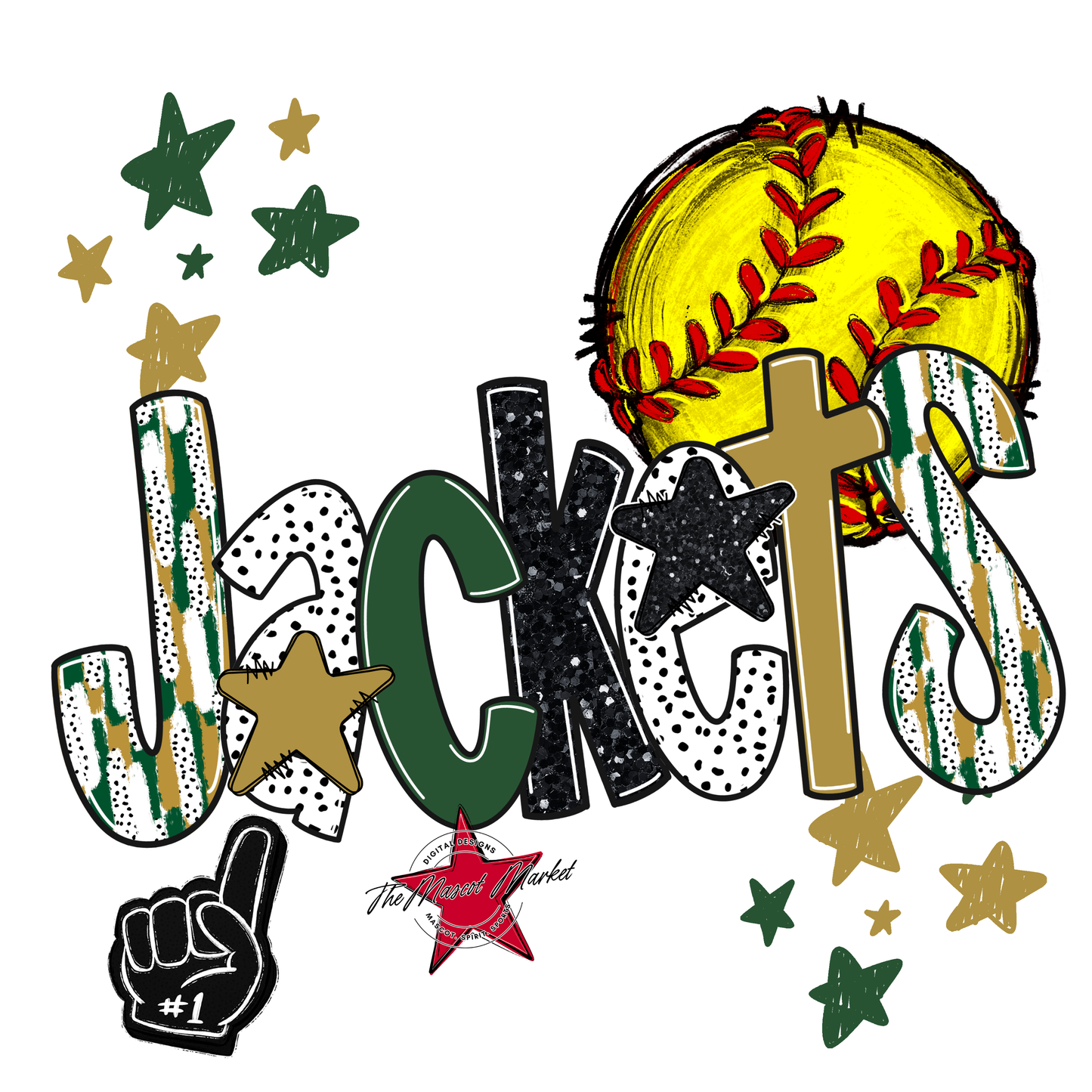 Jackets Softball Scrape-Green-Gold