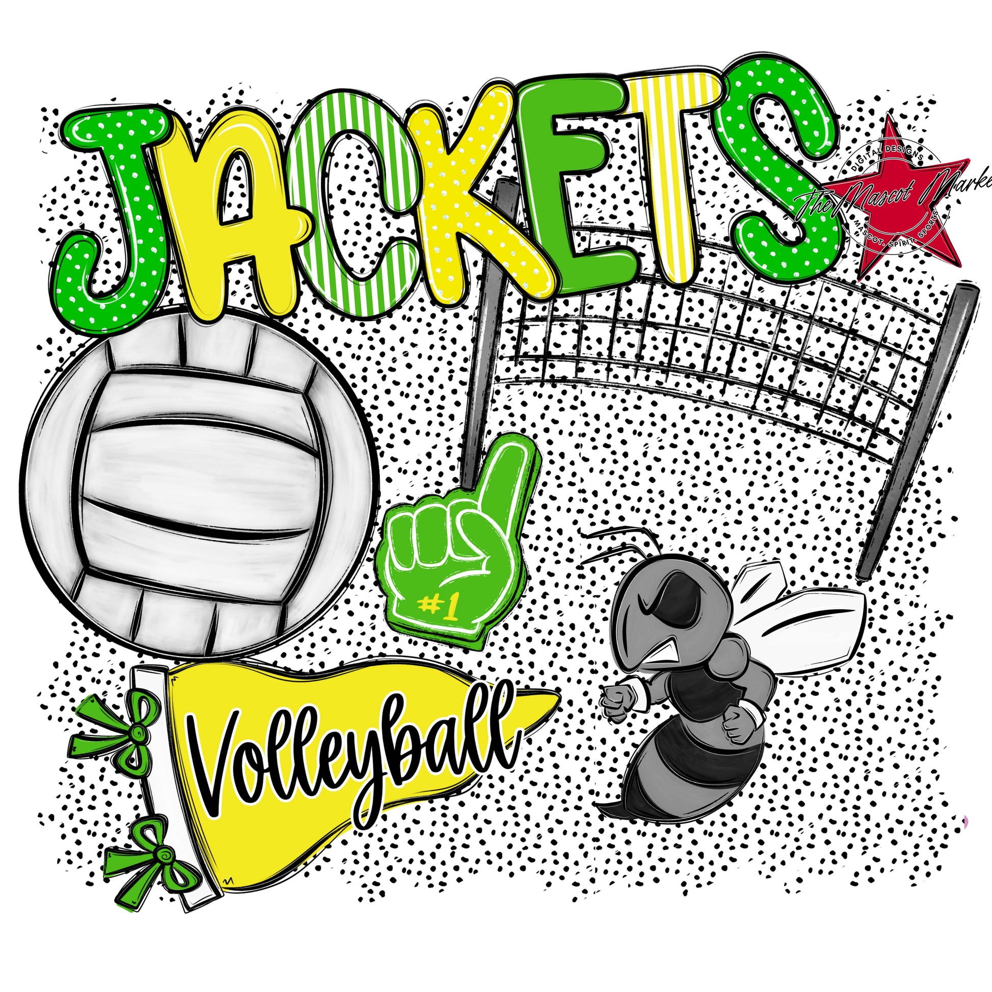 Jackets Volleyball Spirit-Bright Green & Bright Yellow