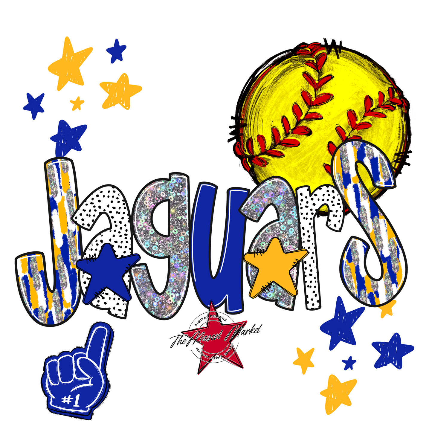 Jaguars Softball Scrape-Royal Blue & Yellow