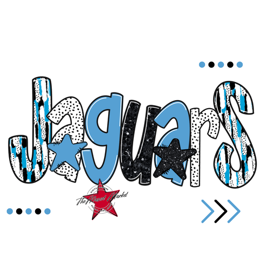 Jaguars Brushstroke Alpha w Arrows-Carolina Blue