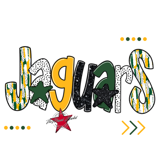 Jaguars Brushstroke Alpha w Arrows-Green-Yellow