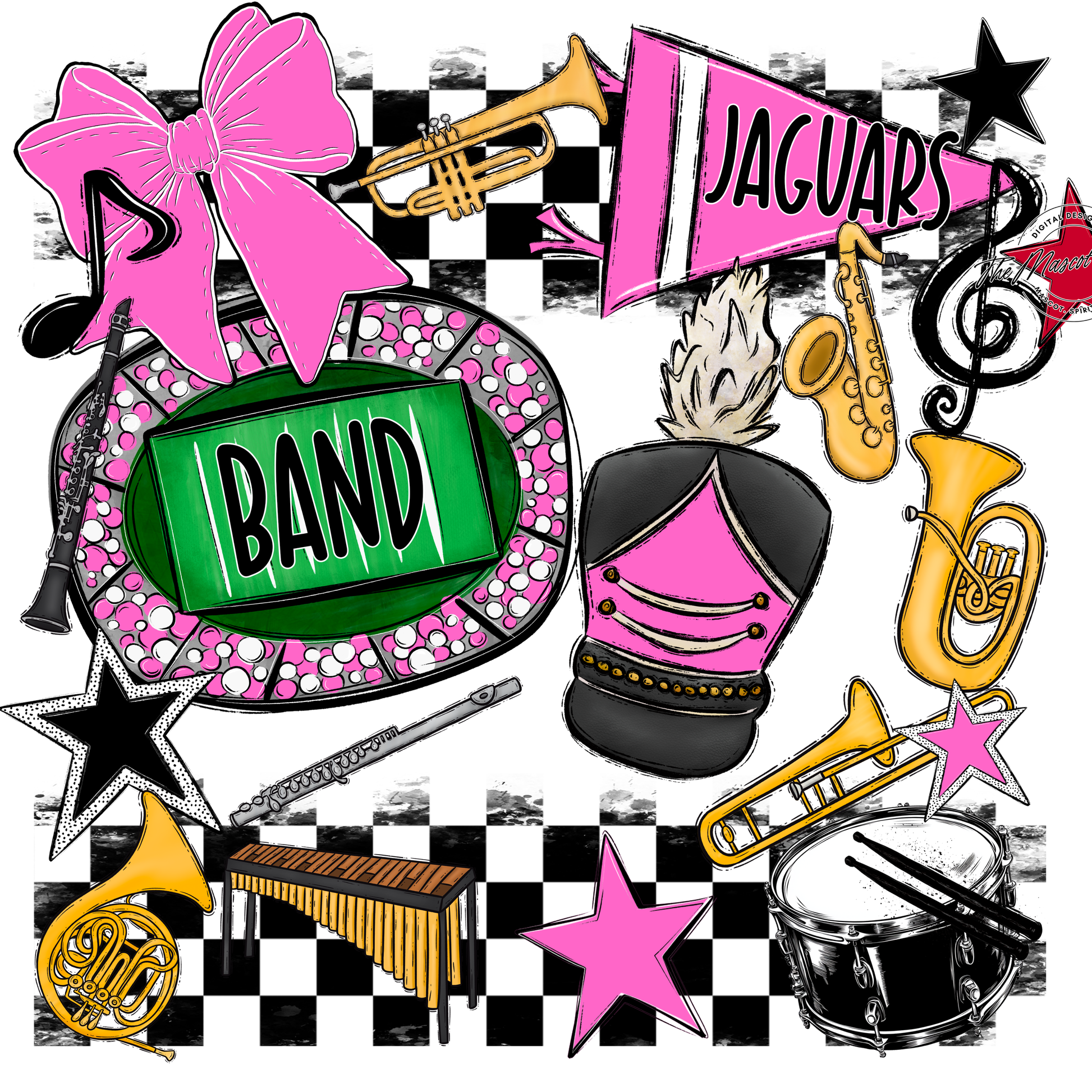 Jaguars Checkers Band Spirit Design-Baby Pink
