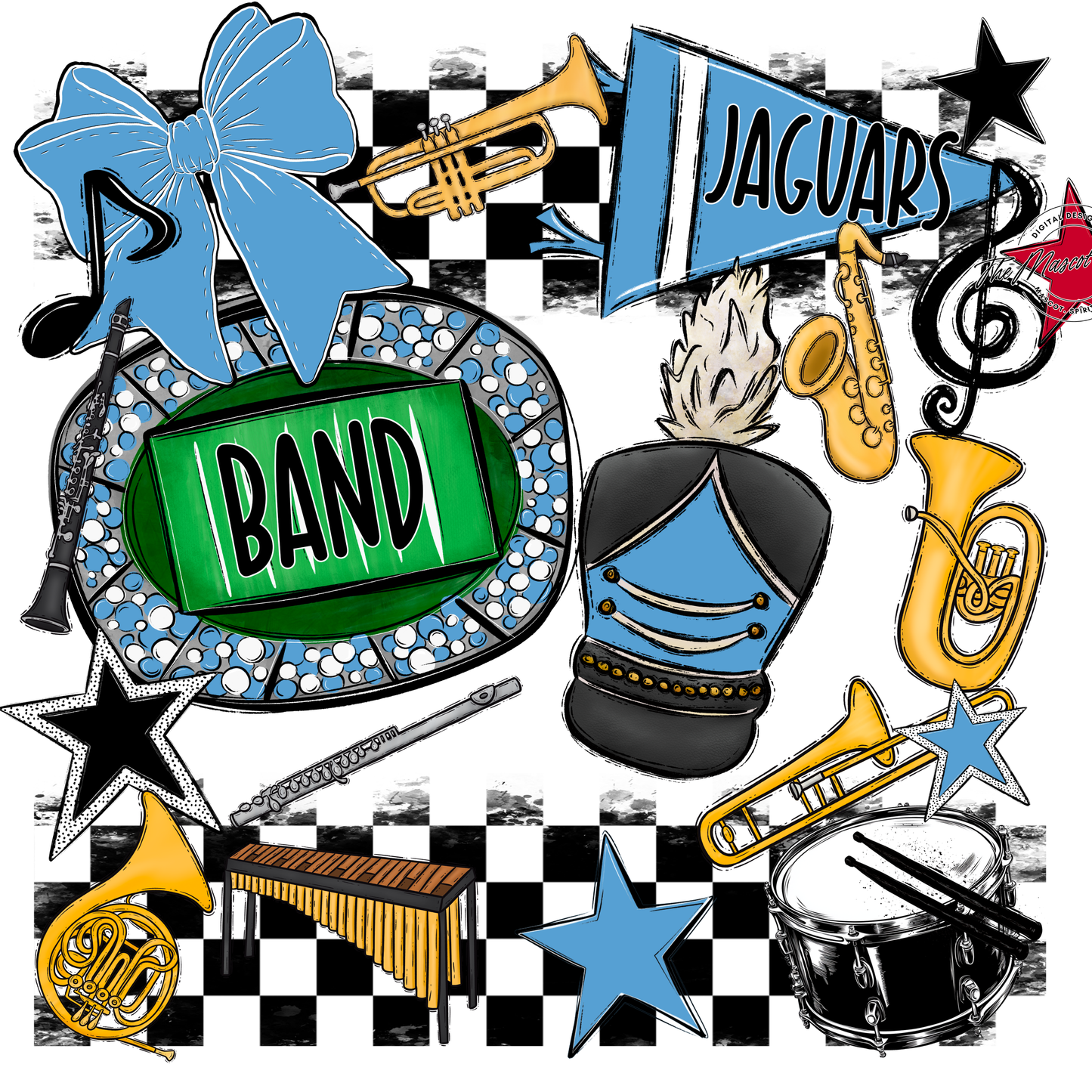 Jaguars Checkers Band Spirit Design-Carolina Blue