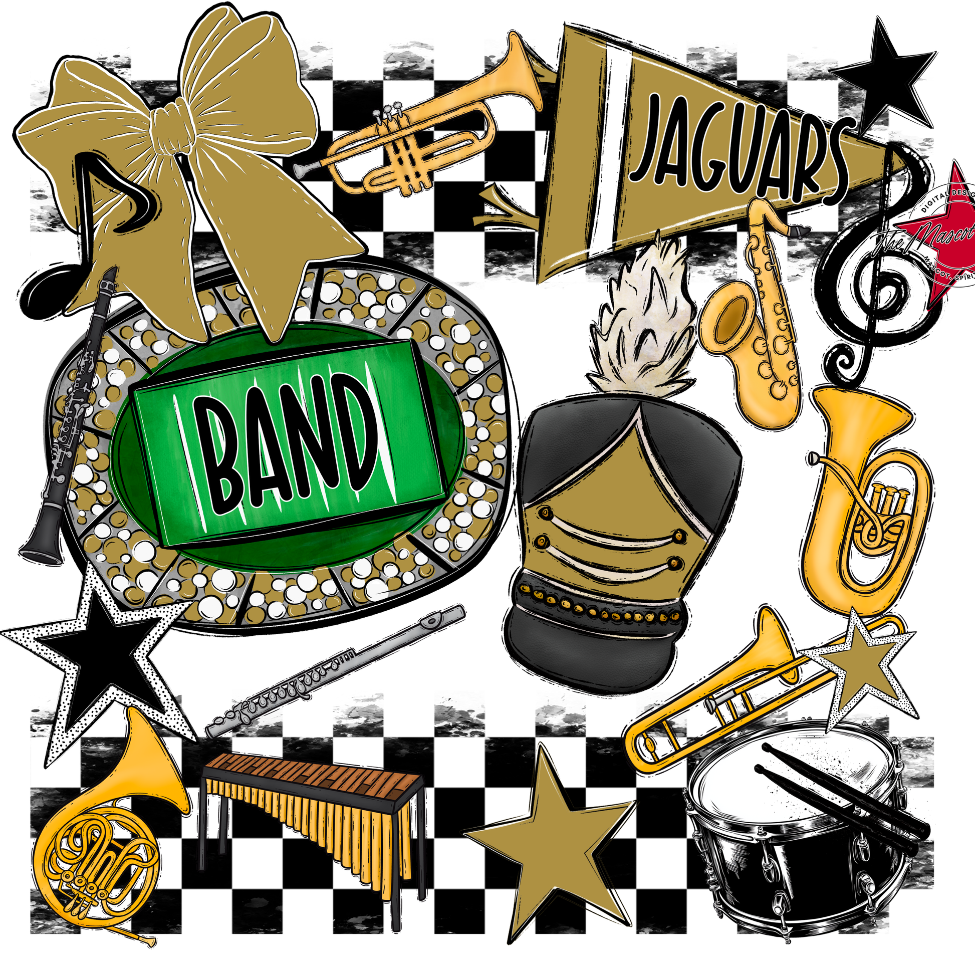 Jaguars Checkers Band Spirit Design-Gold