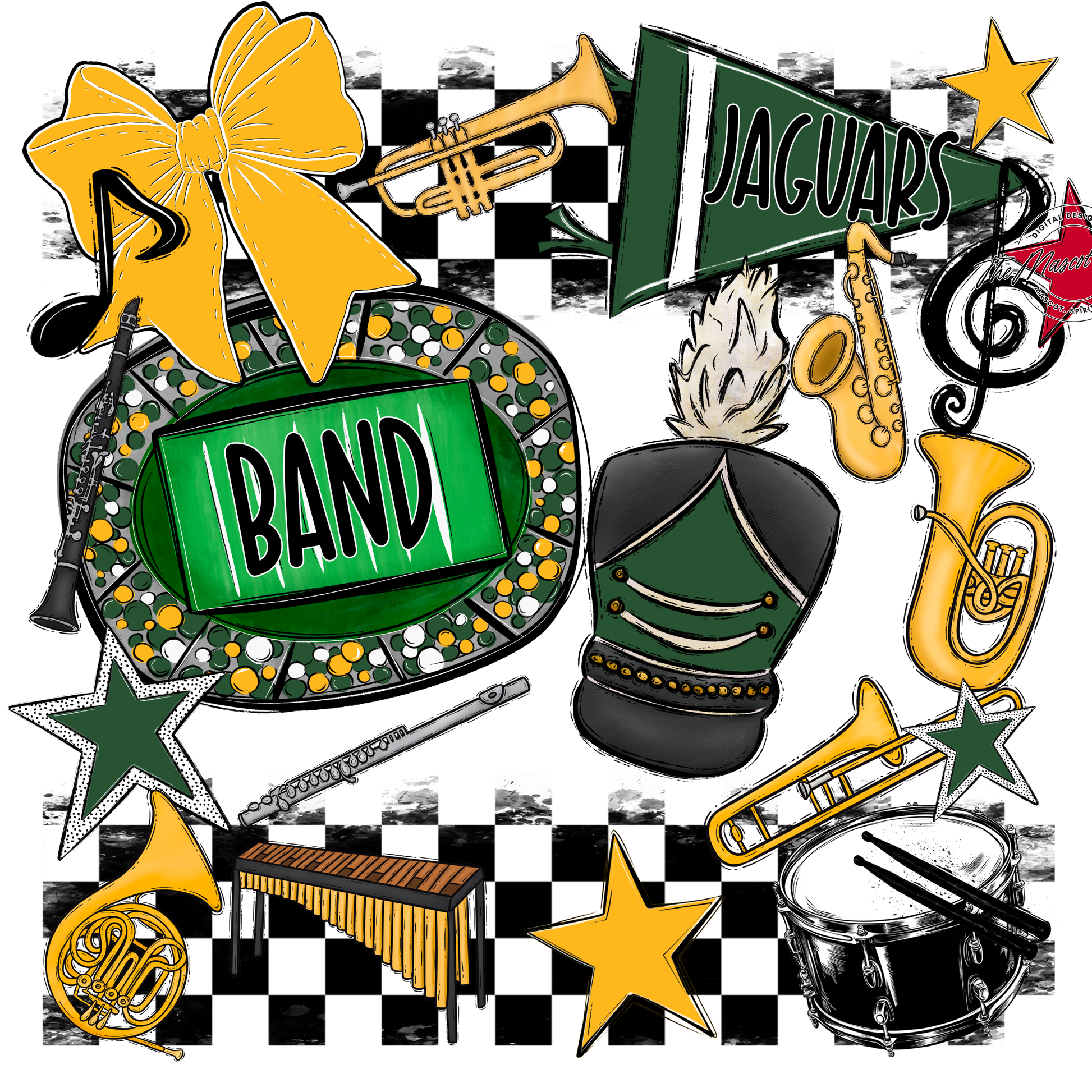 Jaguars Checkers Band Spirit Design-Green-Yellow