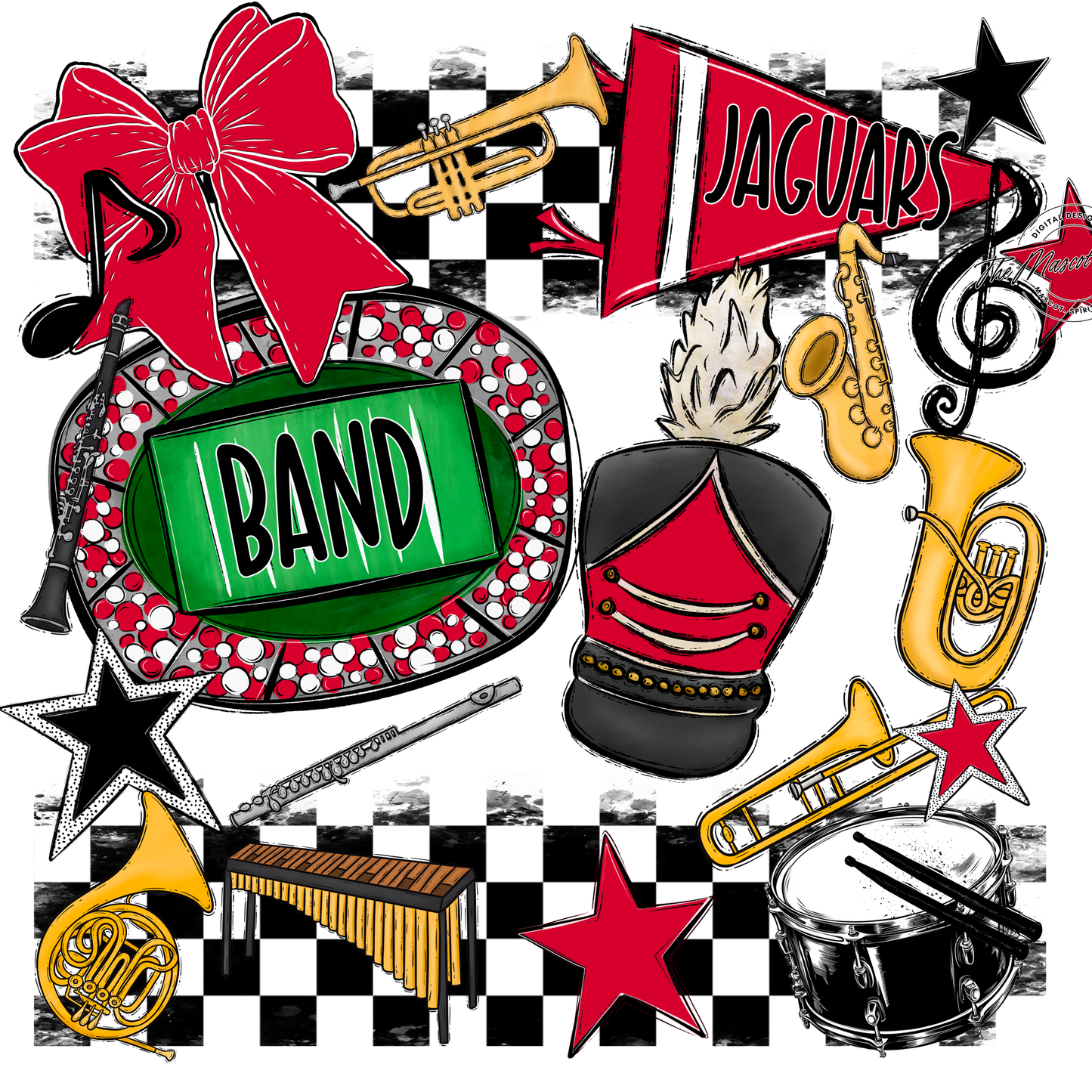 Jaguars Checkers Band Spirit Design-Red