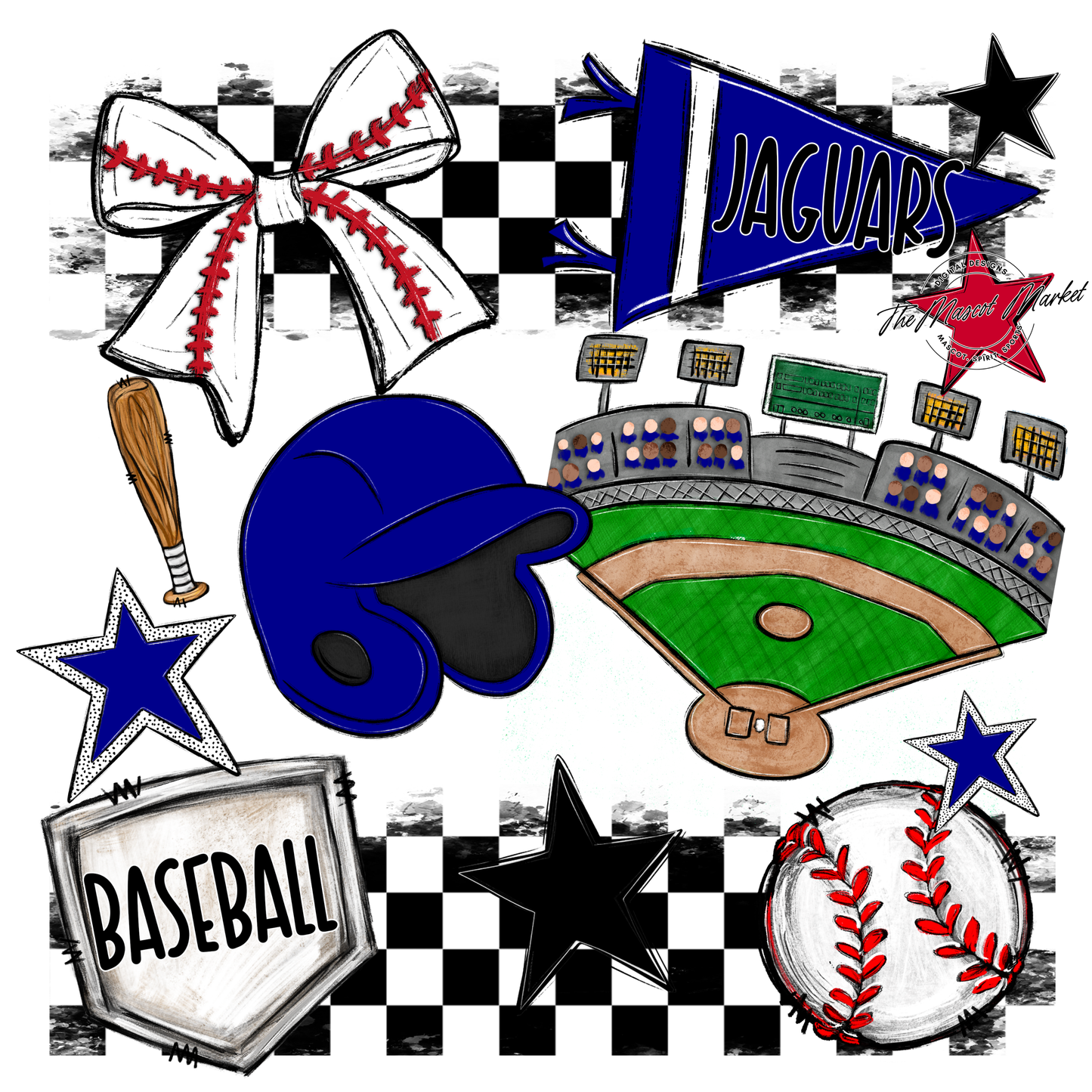 Jaguars Checkers Baseball Spirit Design-Blue
