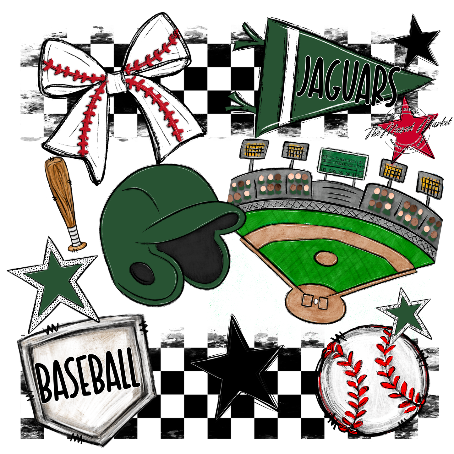 Jaguars Checkers Baseball Spirit Design-Green