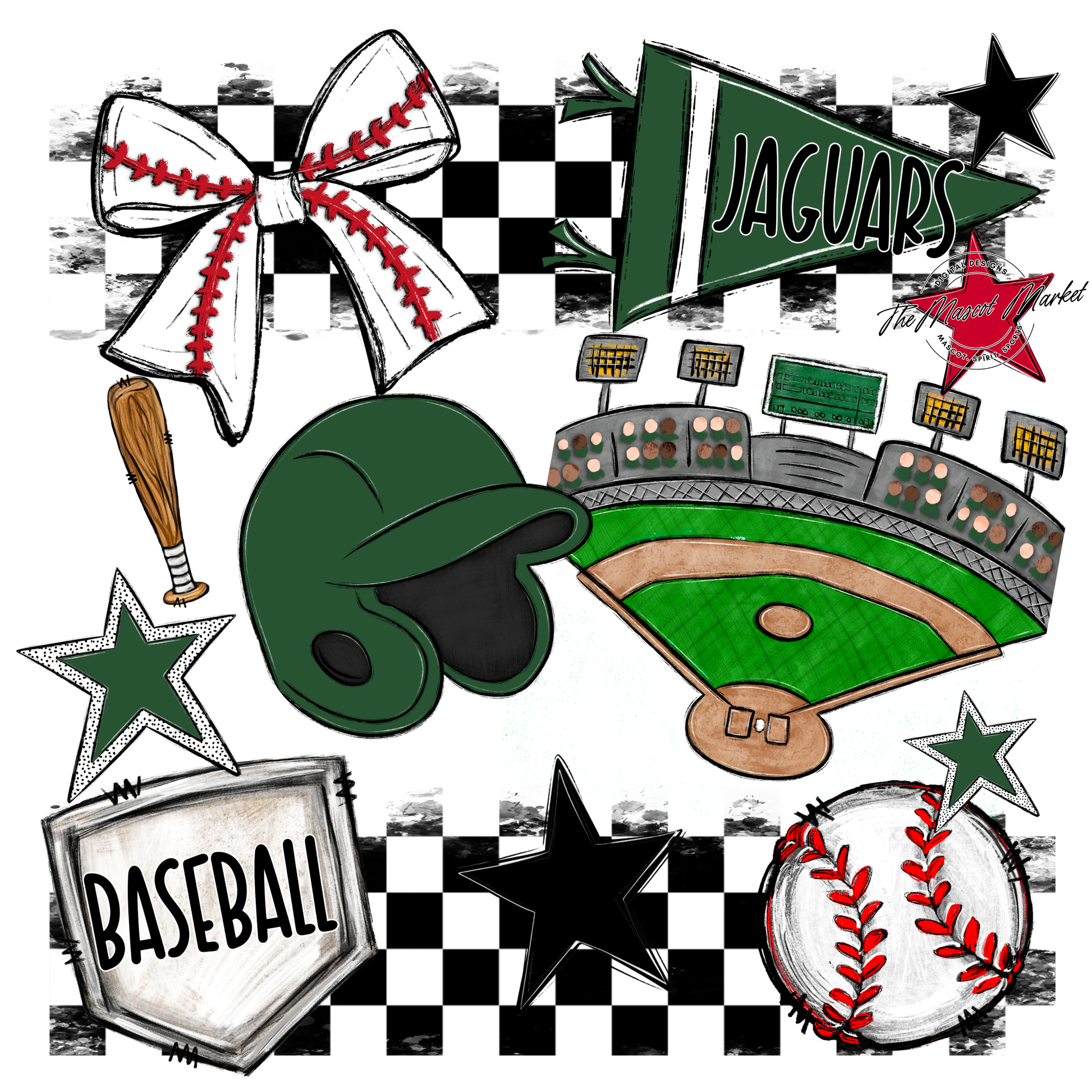 Jaguars Checkers Baseball Spirit Design-Green