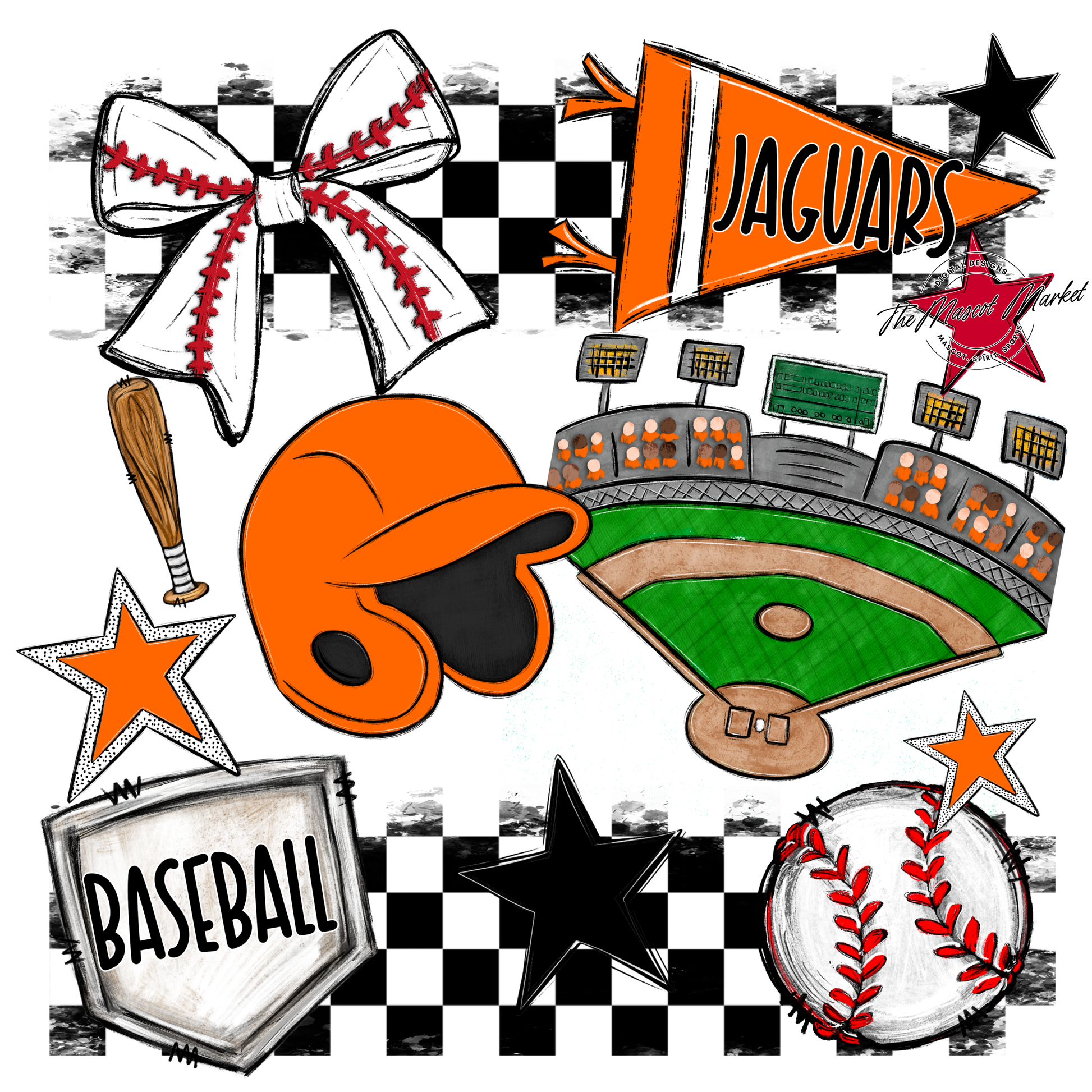 Jaguars Checkers Baseball Spirit Design-Orange