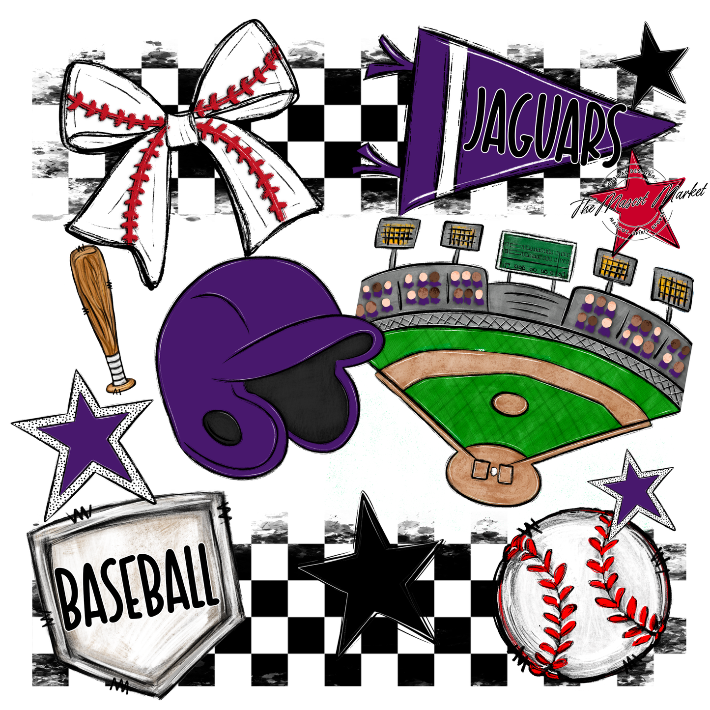 Jaguars Checkers Baseball Spirit Design-Purple