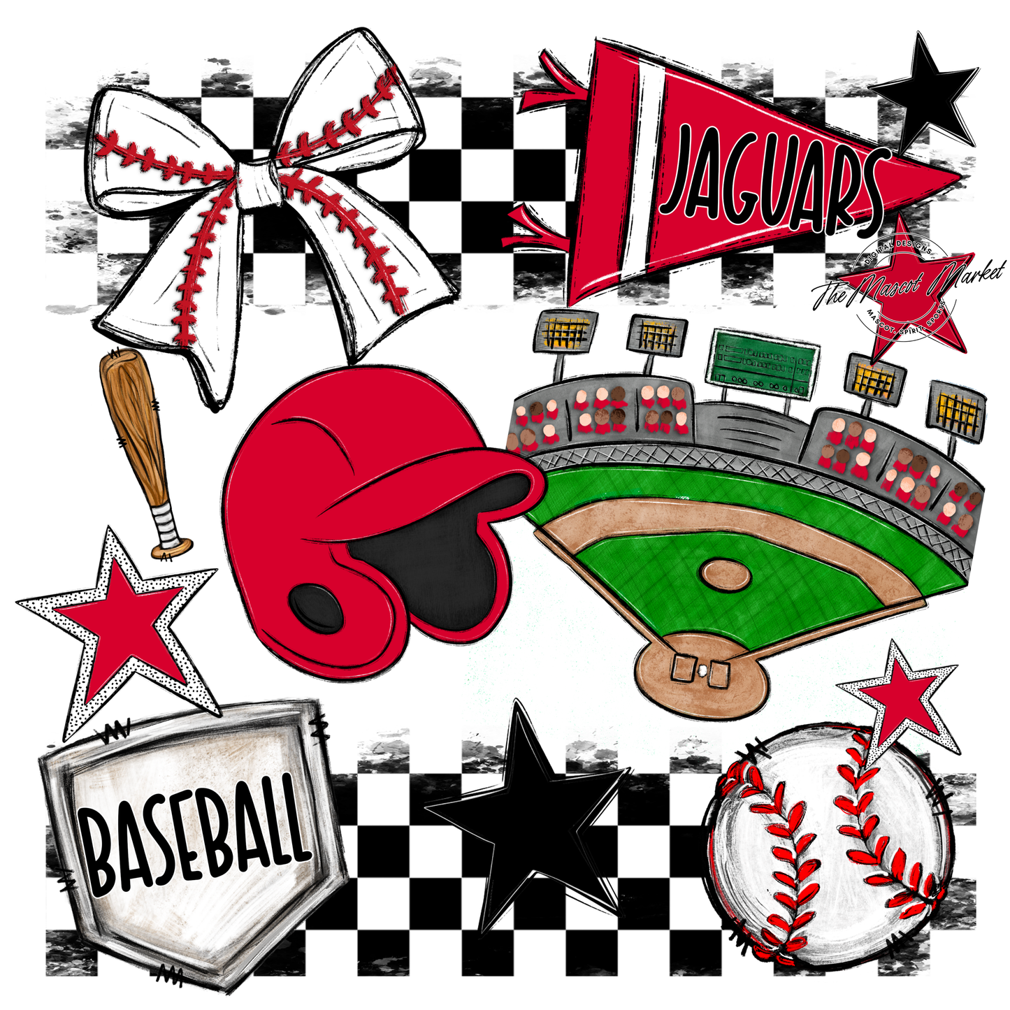 Jaguars Checkers Baseball Spirit Design-Red