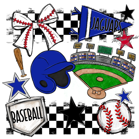 Jaguars Checkers Baseball Spirit Design-Royal Blue