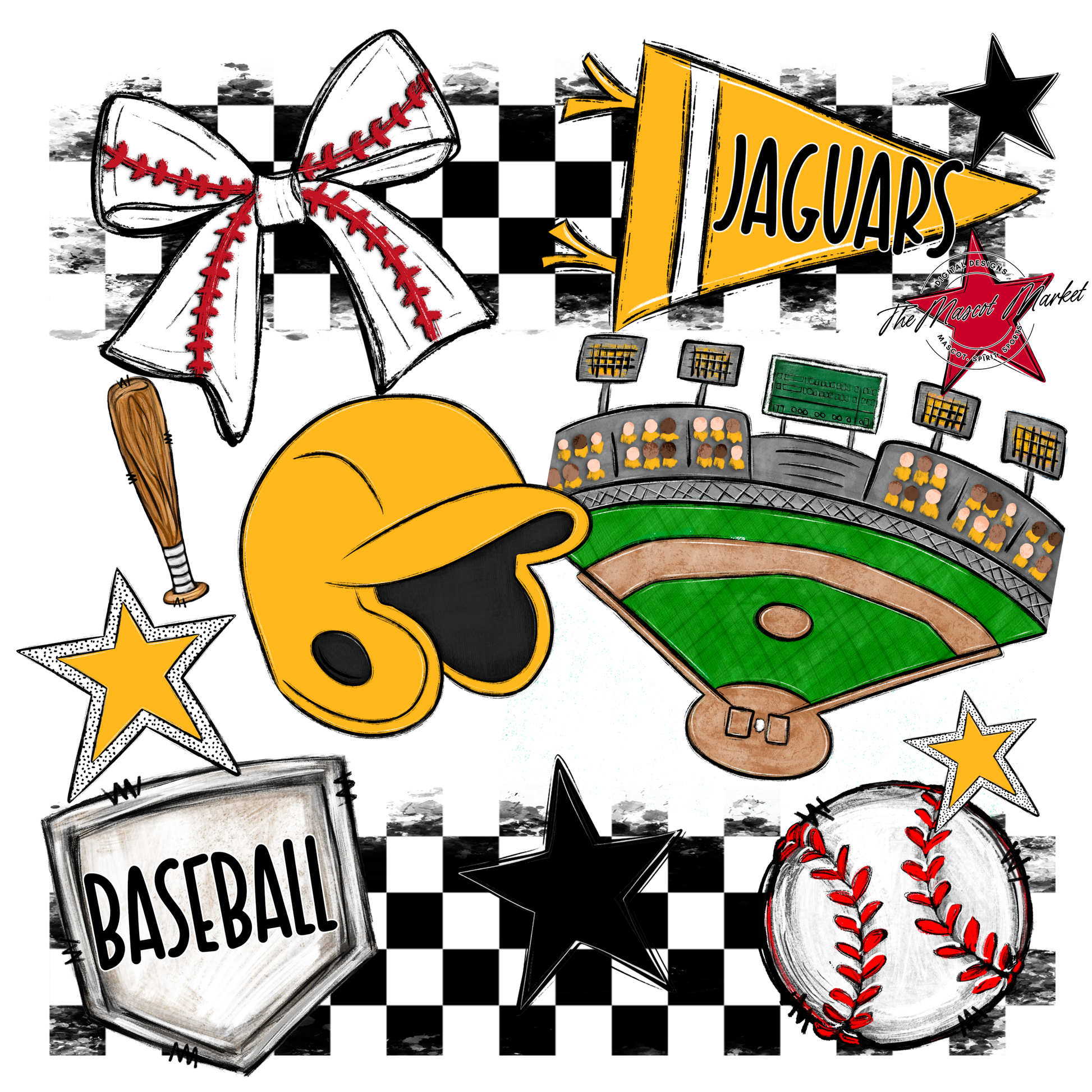 Jaguars Checkers Baseball Spirit Design-Yellow