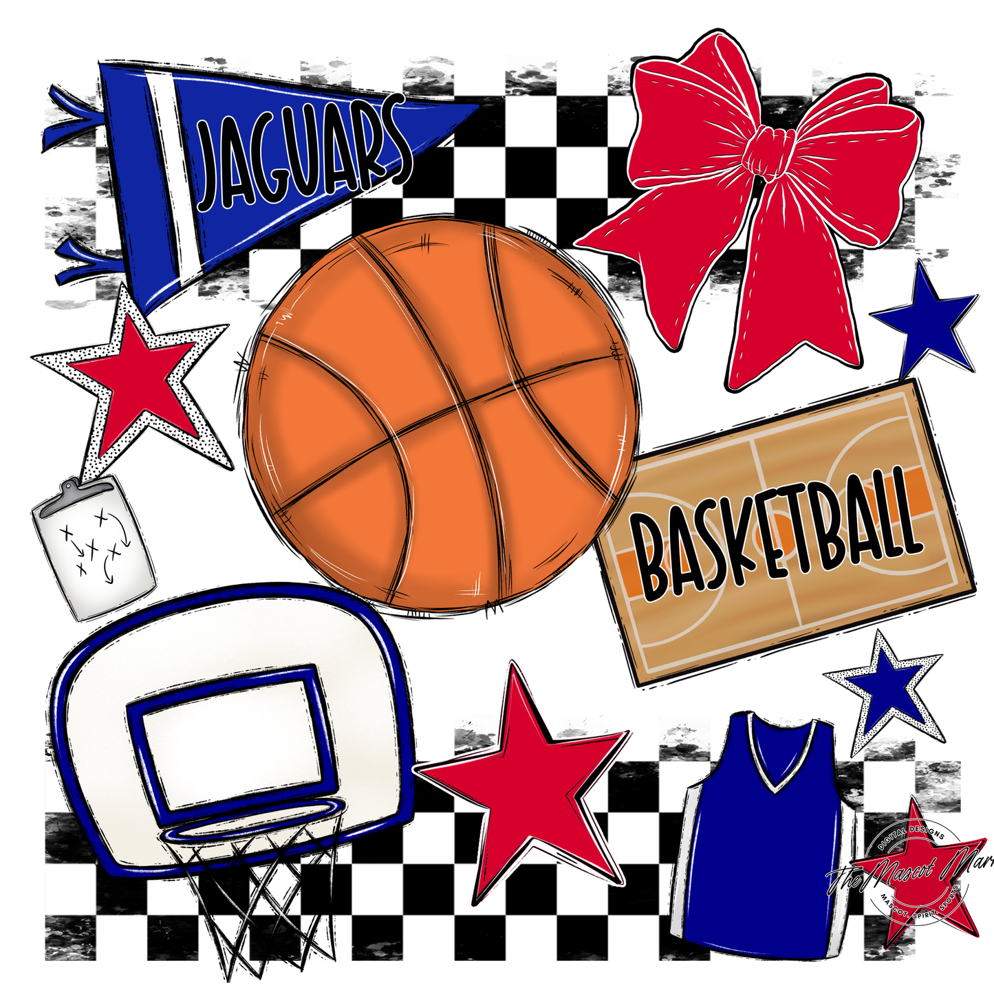 Jaguars Checkers Basketball Spirit Design-Blue-Red