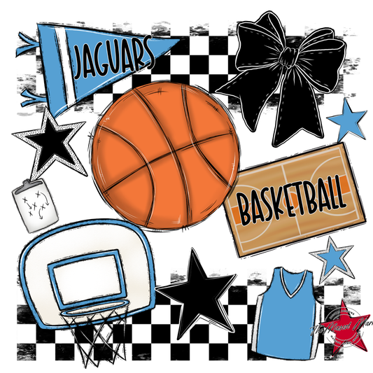 Jaguars Checkers Basketball Spirit Design-Carolina Blue
