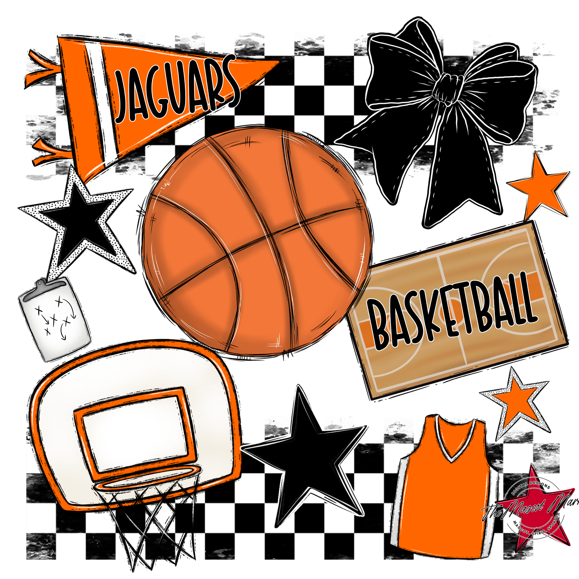 Jaguars Checkers Basketball Spirit Design-Orange