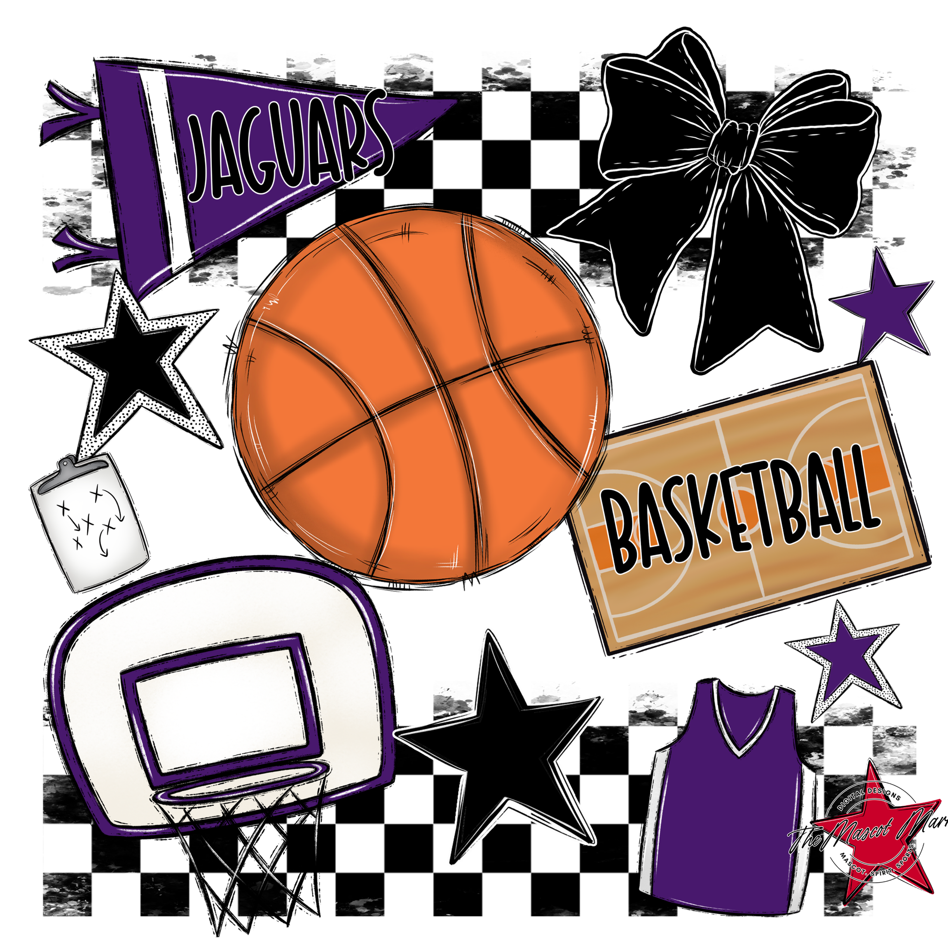 Jaguars Checkers Basketball Spirit Design-Purple
