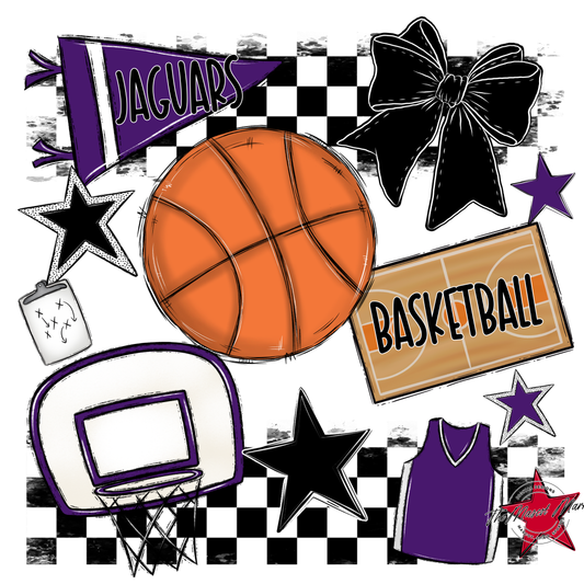 Jaguars Checkers Basketball Spirit Design-Purple