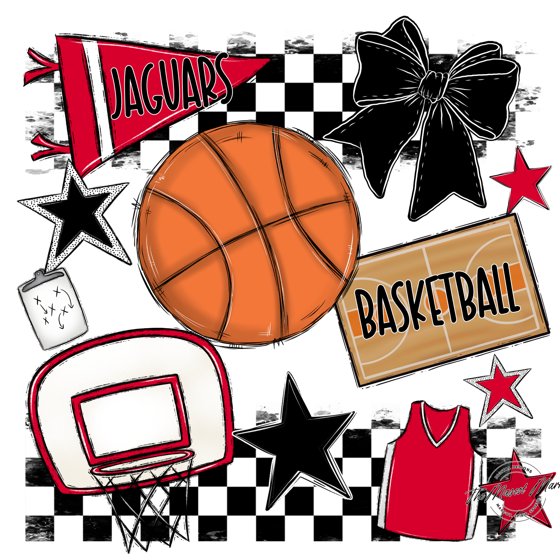 Jaguars Checkers Basketball Spirit Design-Red