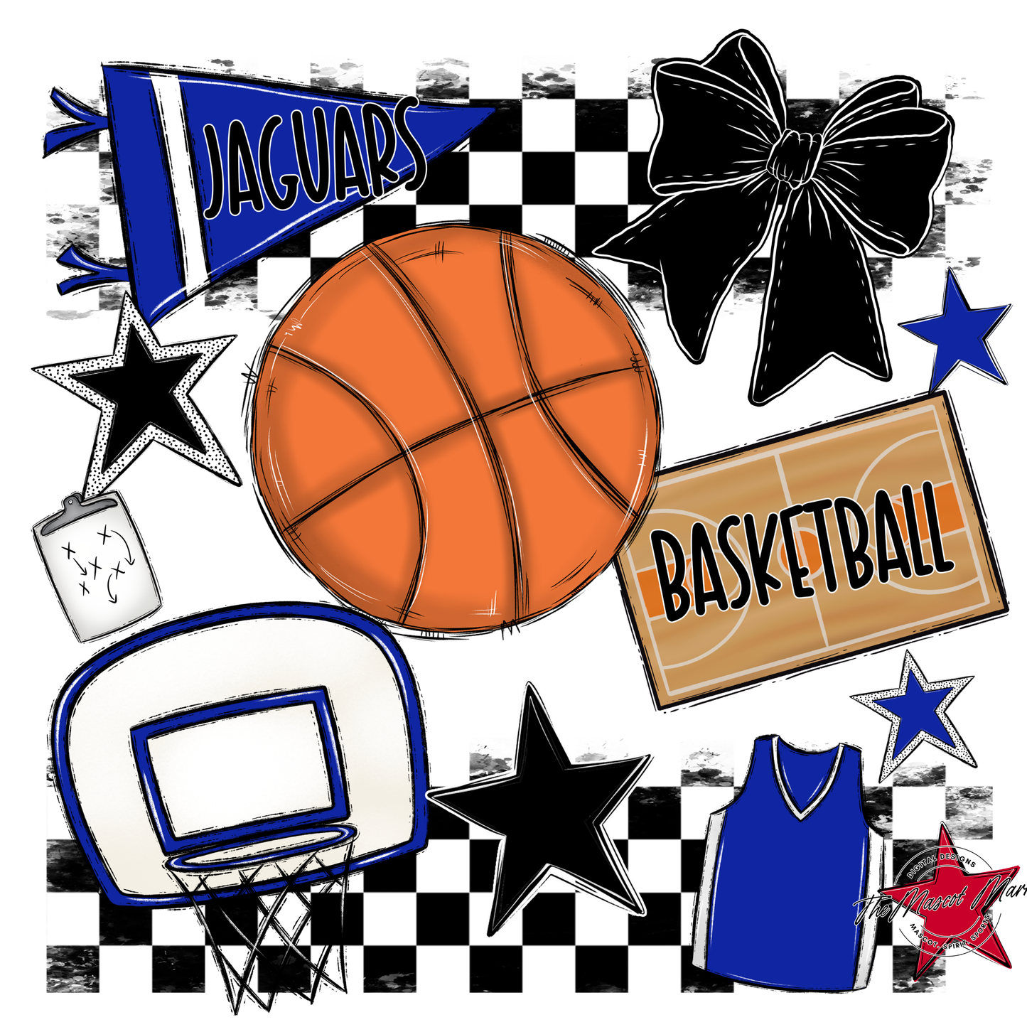 Jaguars Checkers Basketball Spirit Design-Royal Blue