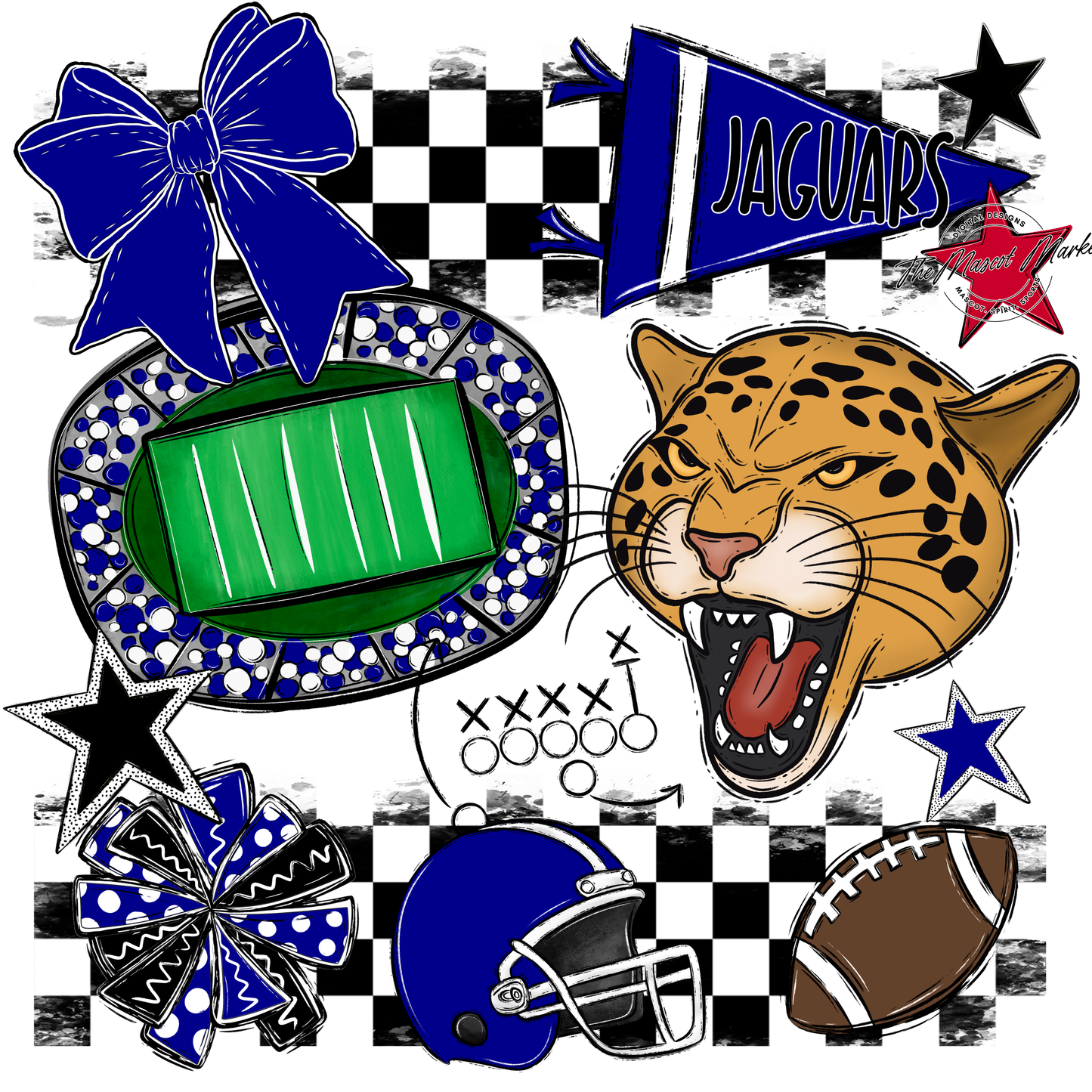 Jaguars Checkers Mascot Spirit Design-Blue