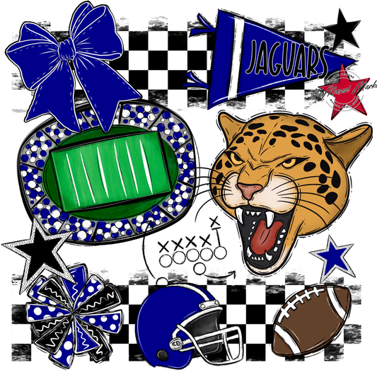 Jaguars Checkers Mascot Spirit Design-Blue