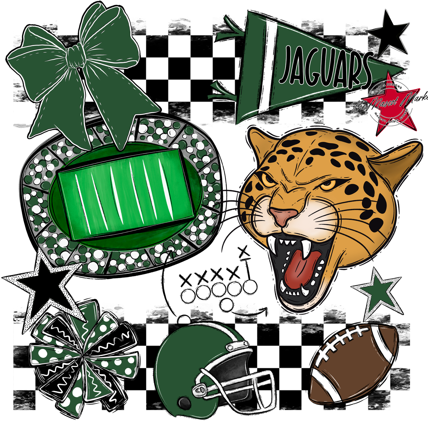 Jaguars Checkers Mascot Spirit Design-Green