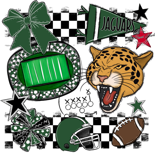 Jaguars Checkers Mascot Spirit Design-Green