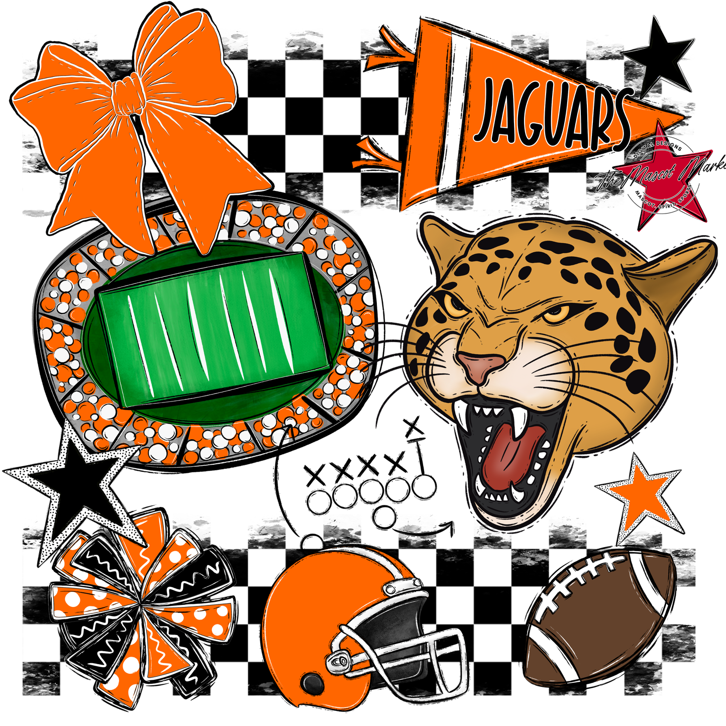 Jaguars Checkers Mascot Spirit Design-Orange