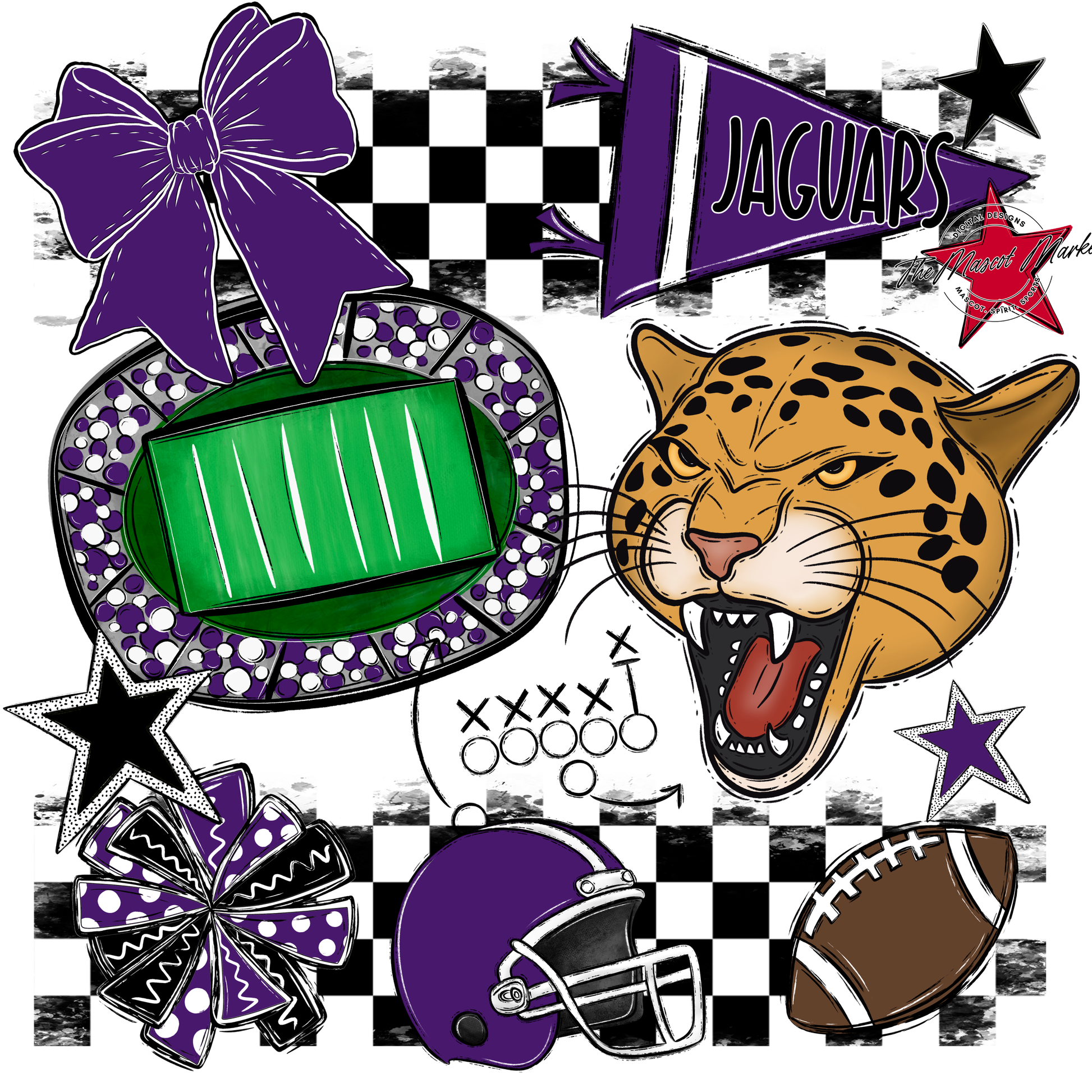 Jaguars Checkers Mascot Spirit Design-Purple