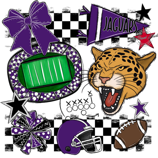 Jaguars Checkers Mascot Spirit Design-Purple