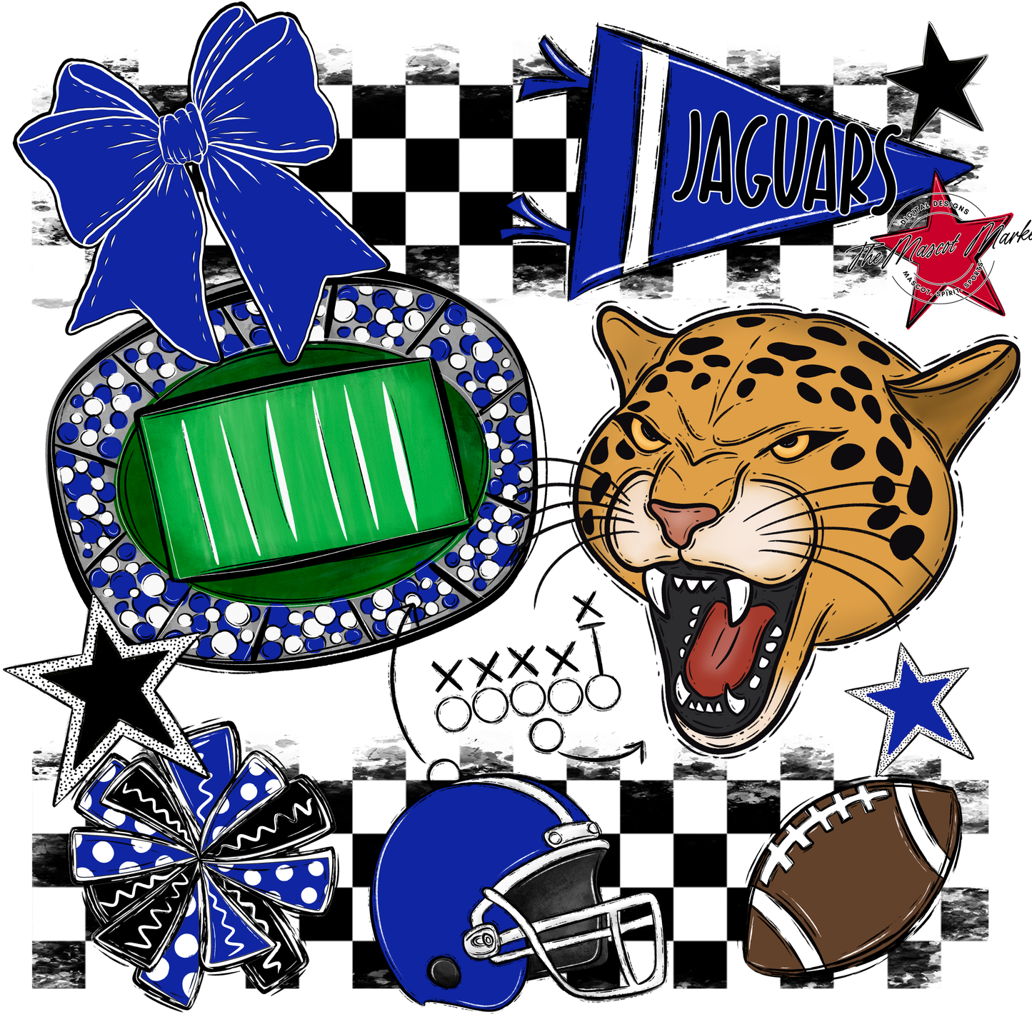 Jaguars Checkers Mascot Spirit Design-Royal Blue