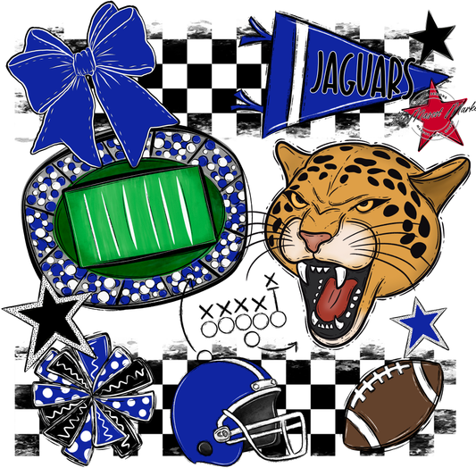 Jaguars Checkers Mascot Spirit Design-Royal Blue