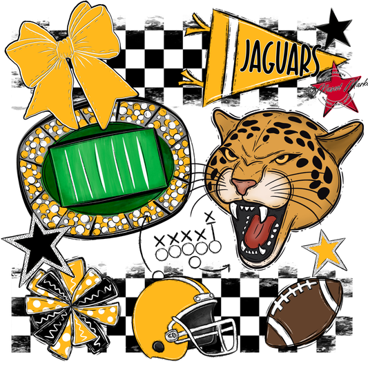 Jaguars Checkers Mascot Spirit Design-Yellow