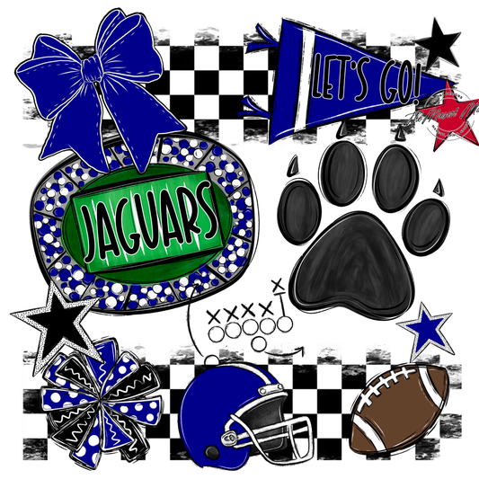 Jaguars Checkers Mascot Spirit Design w Paw-Blue
