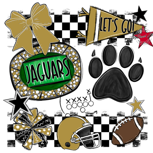 Jaguars Checkers Mascot Spirit Design w Paw-Gold
