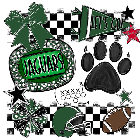 Jaguars Checkers Mascot Spirit Design w Paw-Green