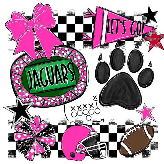 Jaguars Checkers Mascot Spirit Design w Paw-Pink