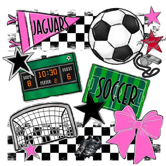 Jaguars Checkers Soccer Spirit Design-Baby Pink